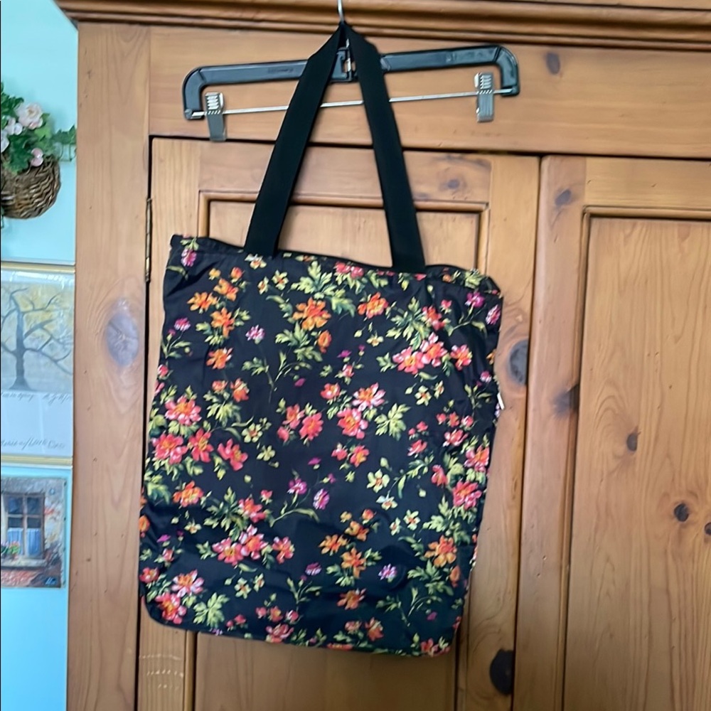 Floral Water resistant Black Tote Bag